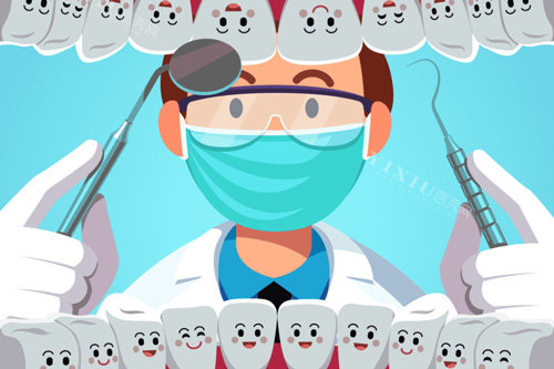医生检查牙齿卡通图