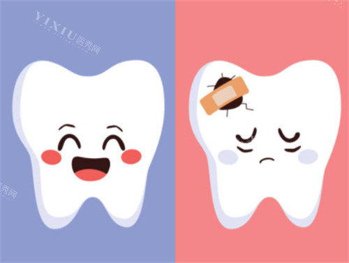 正常的牙齿和坏的牙齿