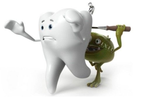 牙齿受到侵害卡通图